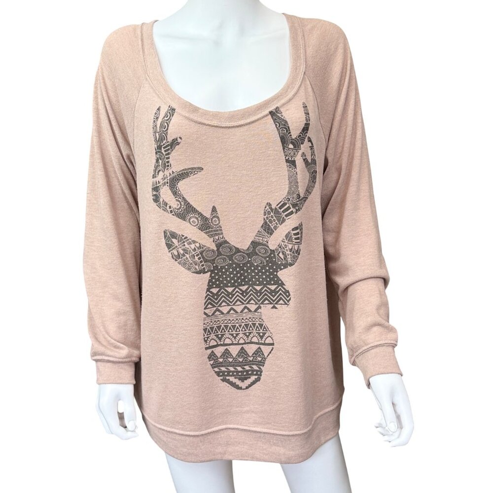 Maurices Beige Long Sleeve Deer Print Sweatshirt Womens Size 1